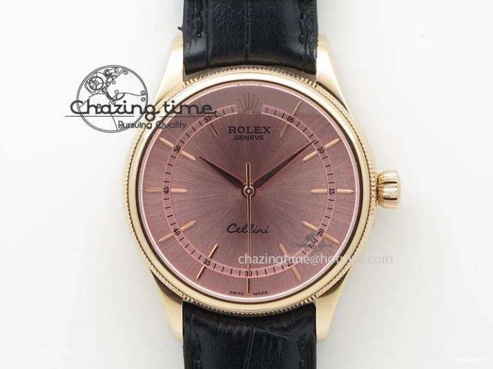 On Strap Black And Dial Numeral Date Leather A2824 Markers YG Cellini Brown Stick 0731